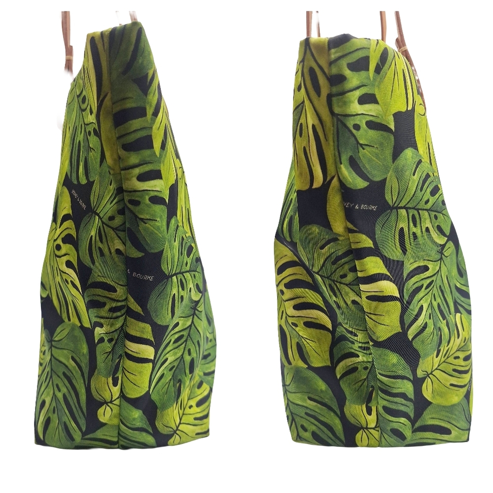 Dooney & Bourke Green Tropical Leaf Canvas Tote with Tan Leather Straps - Picture 4 of 11